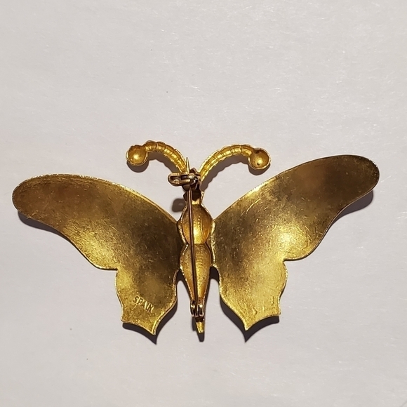 Vintage Goldtone Butterfly Brooch stamped Spain scrolling - Picture 4 of 8